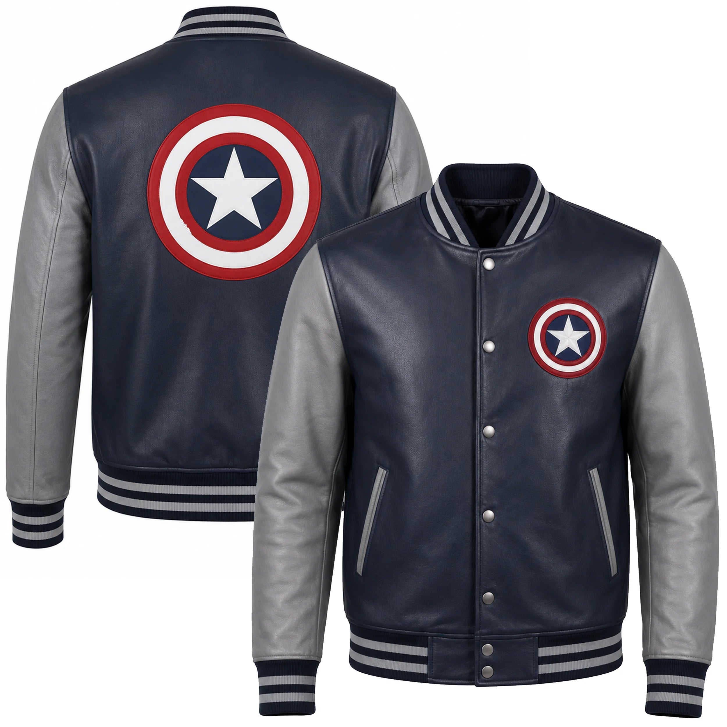 Captain America Bomber Jacket | Leather Varsity — LevelJacket