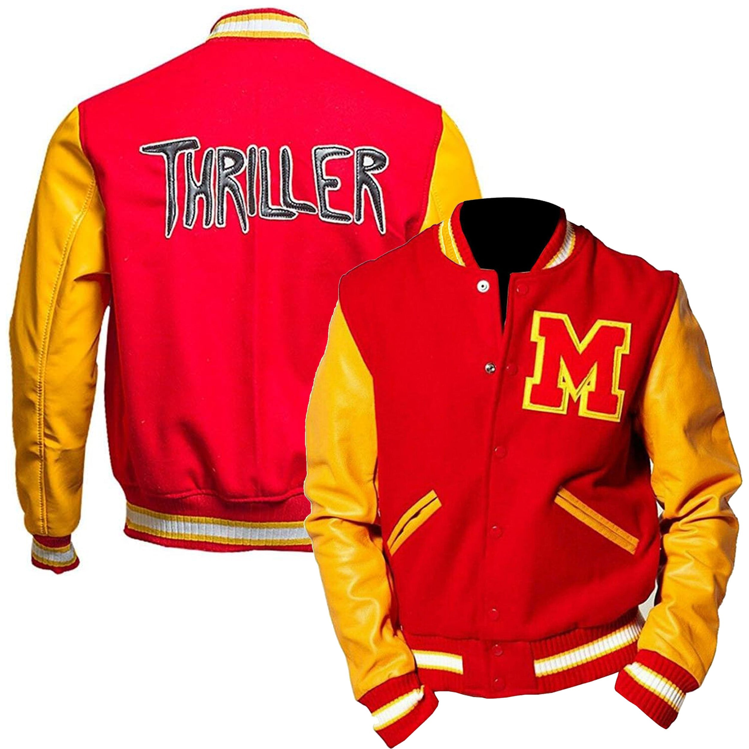 Michael Jackson Thriller Jacket | Red Wool Yellow Leather