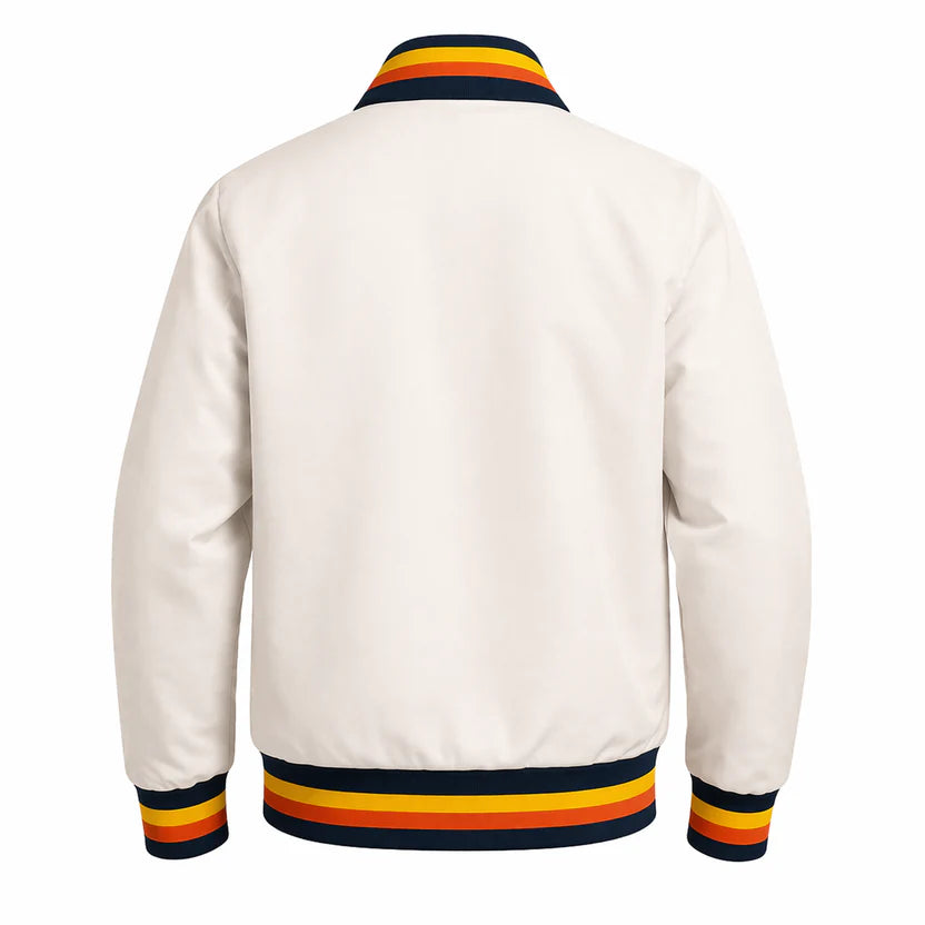 Men's Houston Astros Retro Satin Full Zip Jacket — Vintage Rainbow Stripe Baseball Fan Jacket | Leveljacket