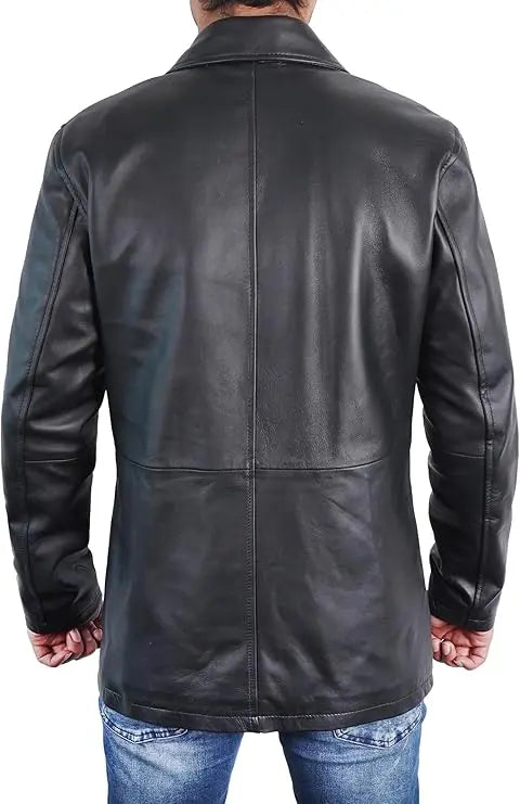 Duazan Men’s Brown Black  Lambskin Leather Car Coat for Men Duazan