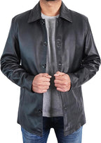 Duazan Men’s Brown Black  Lambskin Leather Car Coat for Men Duazan