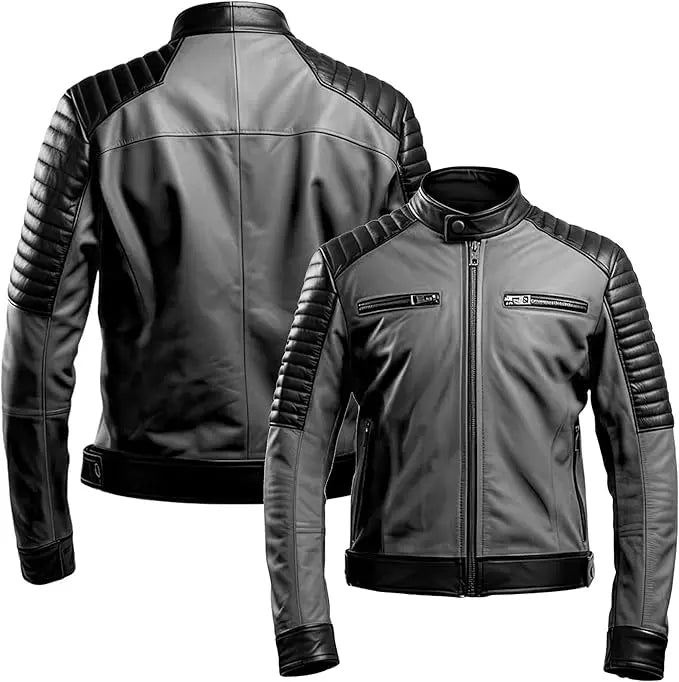 Leveljacket Cafe Racer Leather Biker Jacket — Handcrafted Quilted Shoulder Two Tone Motorcycle Jacket - Leveljacket