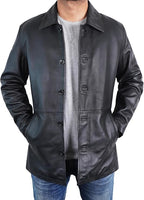 Duazan Men’s Brown Black  Lambskin Leather Car Coat for Men Duazan