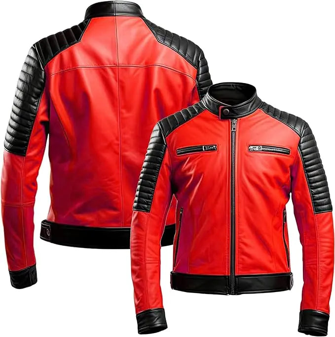 Leveljacket Cafe Racer Leather Biker Jacket — Handcrafted Quilted Shoulder Two Tone Motorcycle Jacket - Leveljacket