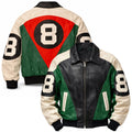 8 ball leather jacket black green - handcrafted genuine leather, David Puddy style 8 ball jacket vintage