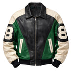 8 ball leather jacket black green - handcrafted genuine leather, David Puddy style 8 ball jacket vintage