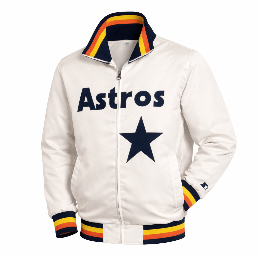 Men's Houston Astros Retro Satin Full Zip Jacket — Vintage Rainbow Stripe Baseball Fan Jacket | Leveljacket