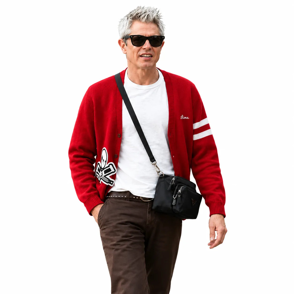 Johnny Knoxville Inspired Red Cardigan Handknit Wool Skull | Retro Skull Crossbones Knit