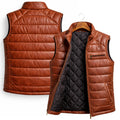 Leveljacket Cognac Leather Puffer Vest — Handcrafted Premium Quilted Gilet