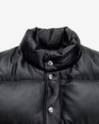 Men's Matte Black Leather Puffer Vest - Premium Quilted Insulated Winter Gilet