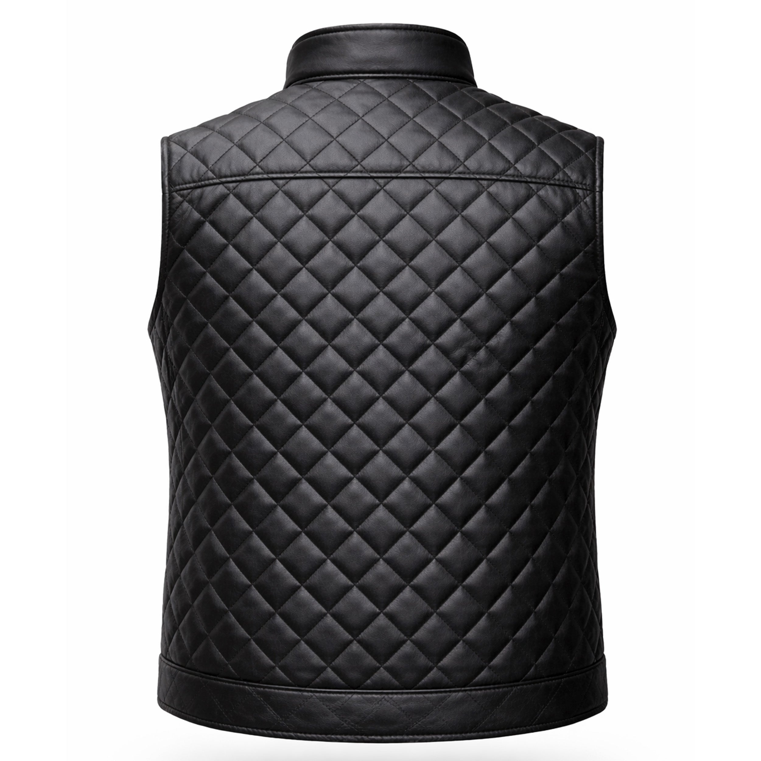 Diamond Quilted Leather Vest for Men and Women — Black Sleeveless