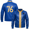 Fallout 76 Vault Dweller Leather Bomber Jacket — Blue & Gold Vault-Tec Cosplay Handmade Jacket