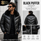 Leveljacket Genuine Leather Puffer Jacket with Plush Fur Collar