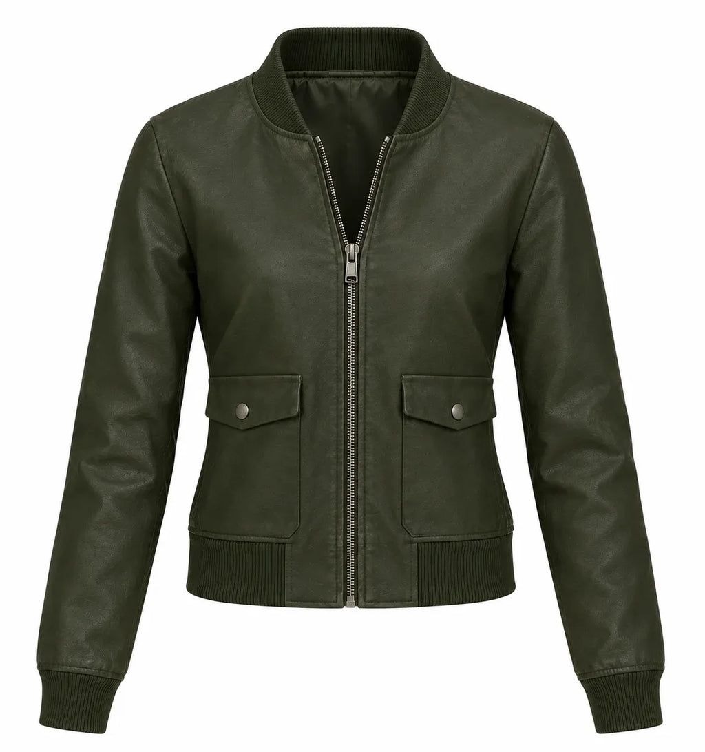Maria Sten Inspired Neagley Dark Green Bomber Jacket for Women