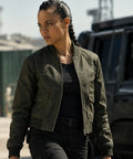 Maria Sten Inspired Neagley Dark Green Bomber Jacket for Women
