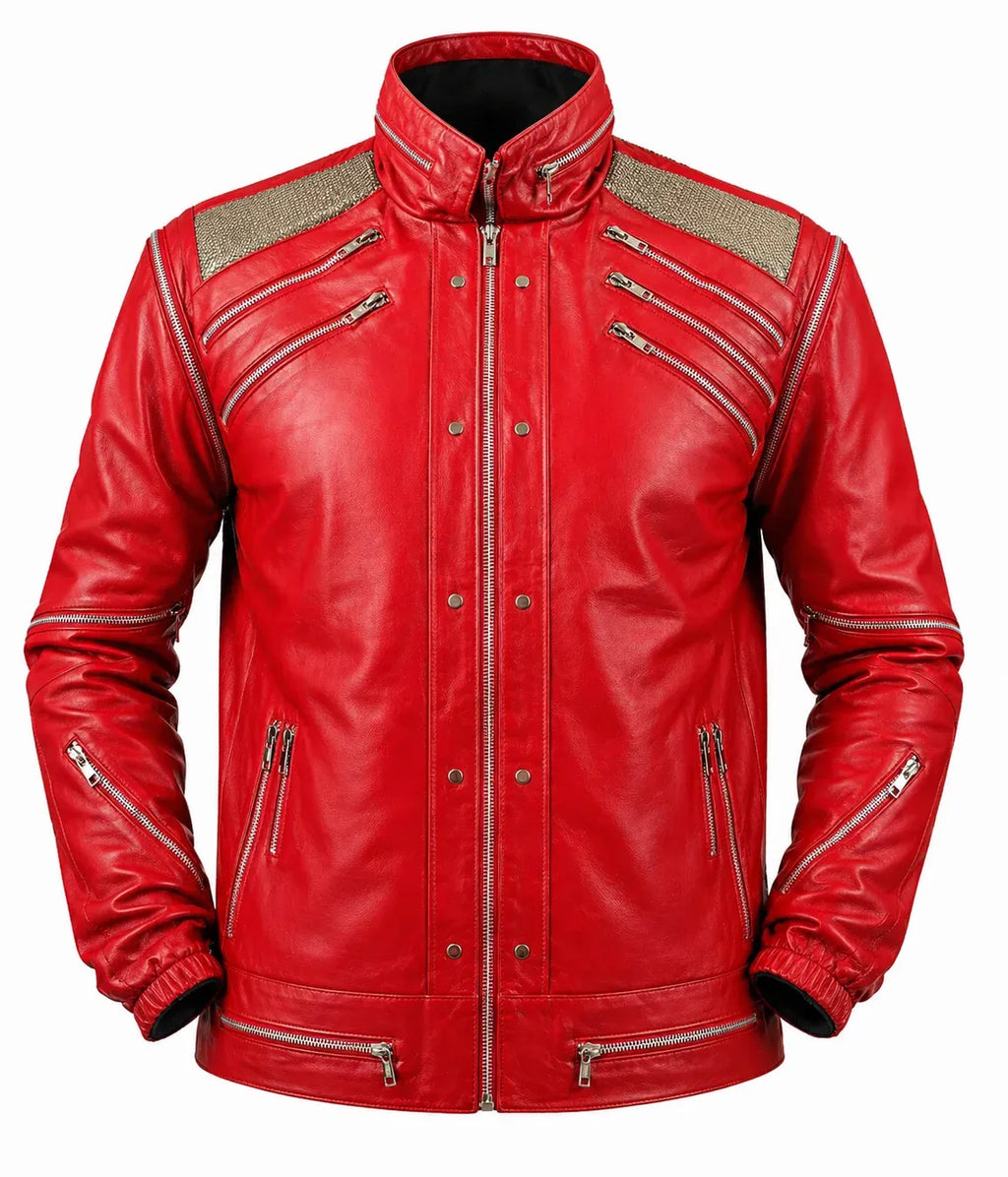 Men's Michael Jackson Beat It Red Leather Jacket — MJ Inspired Music Icon Jacket | Leveljacket - Leveljacket