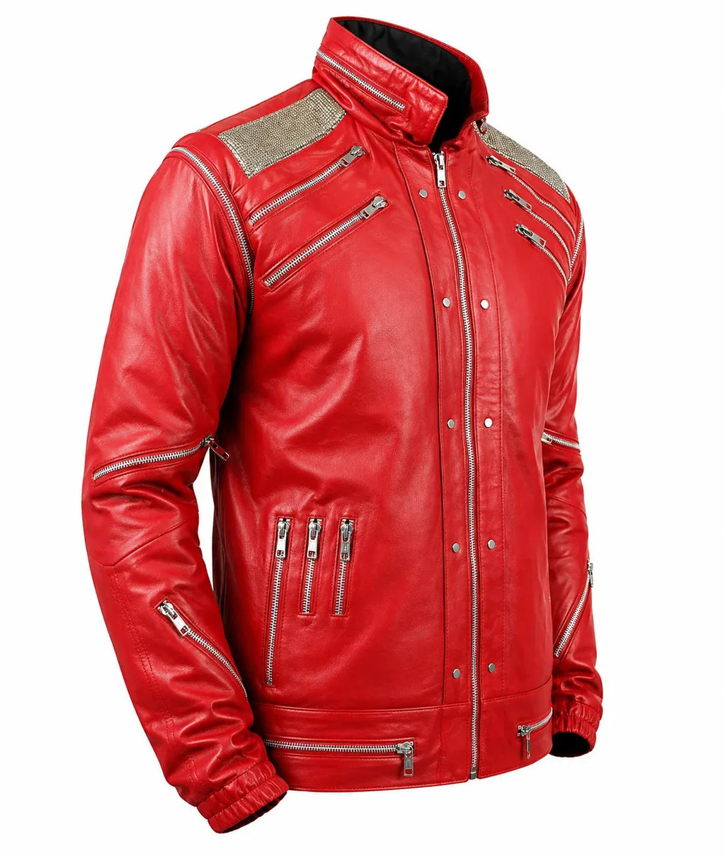 Men's Michael Jackson Beat It Red Leather Jacket — MJ Inspired Music Icon Jacket | Leveljacket - Leveljacket
