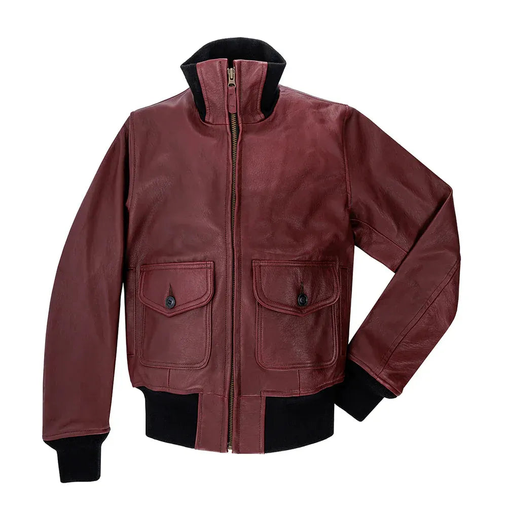DUAZAN Handmade Women’s Sheepskin Leather Flight Jacket – Burgundy Duazan