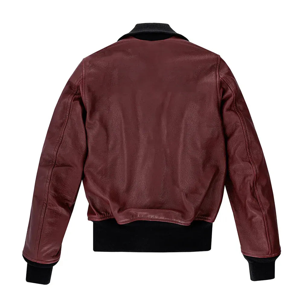 DUAZAN Handmade Women’s Sheepskin Leather Flight Jacket – Burgundy Duazan