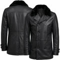 Leveljacket Leon S. Kennedy Black Leather Jacket — Resident Evil 9 Inspired Handcrafted Shearling Collar Coat