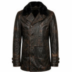 Leveljacket Leon S. Kennedy Black Leather Jacket — Resident Evil 9 Inspired Handcrafted Shearling Collar Coat