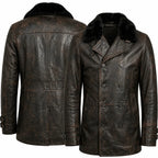Leveljacket Leon S. Kennedy Black Leather Jacket — RE 9 Inspired Handcrafted Shearling Collar Coat
