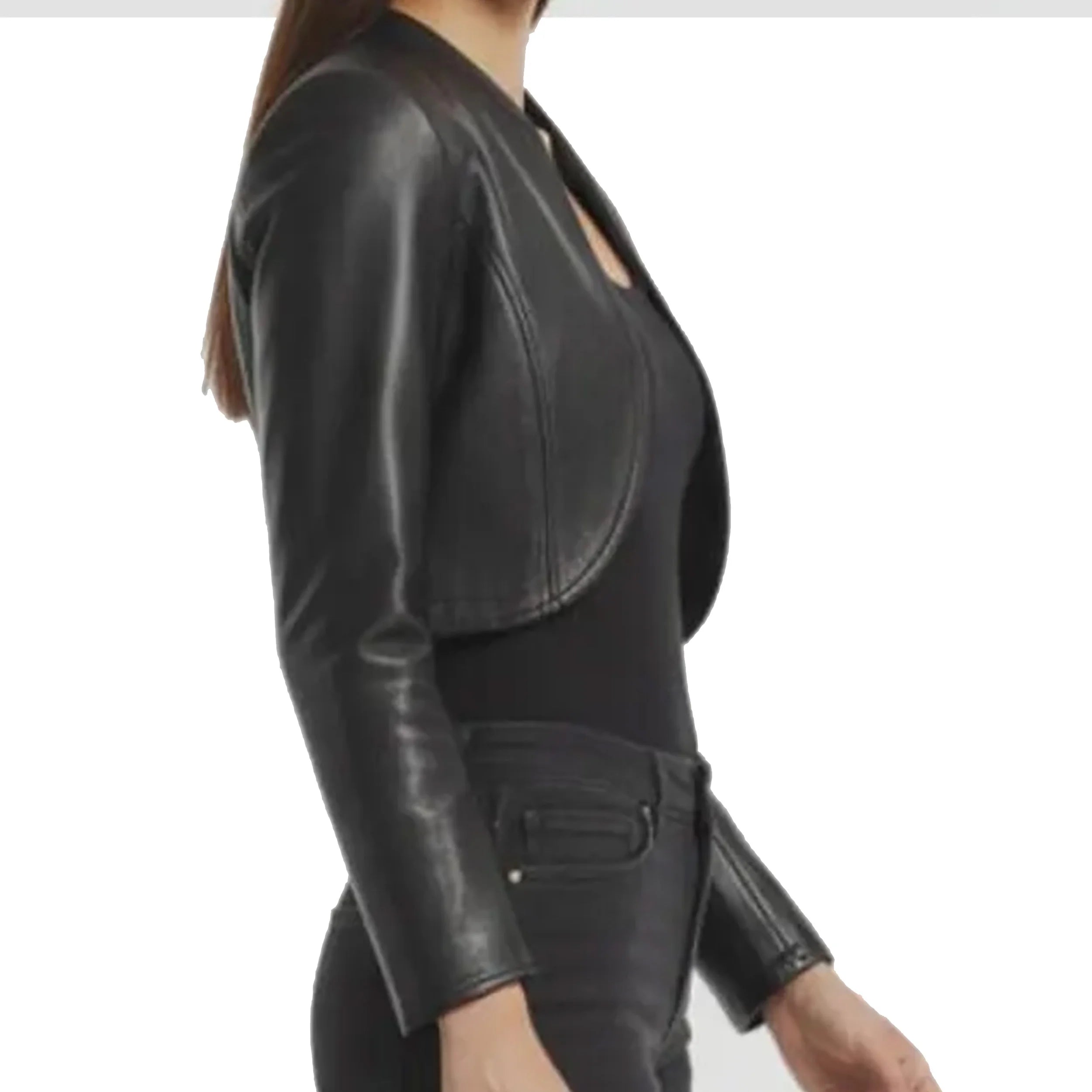 Women's Cropped Open-Front Leather Bolero Jacket