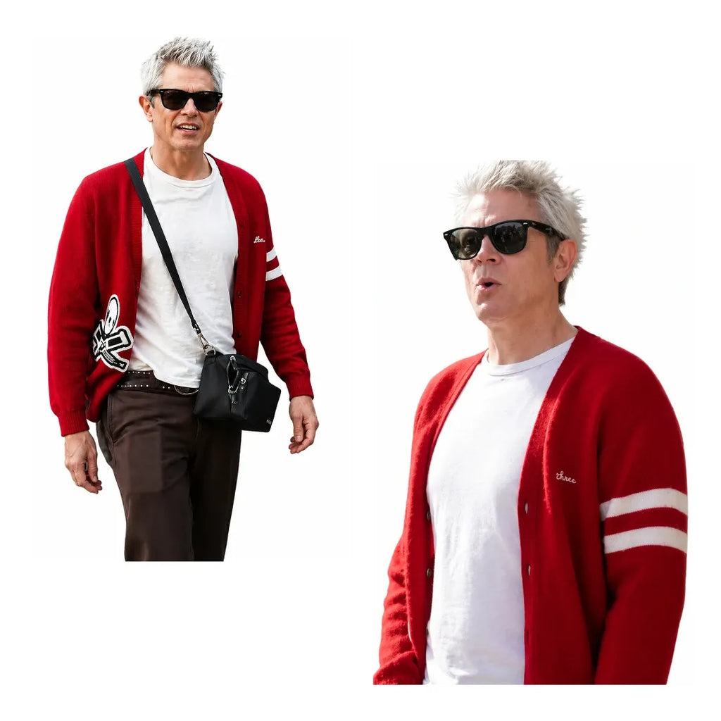 Johnny Knoxville Inspired Red Cardigan Handknit Wool Skull | Retro Skull Crossbones Knit