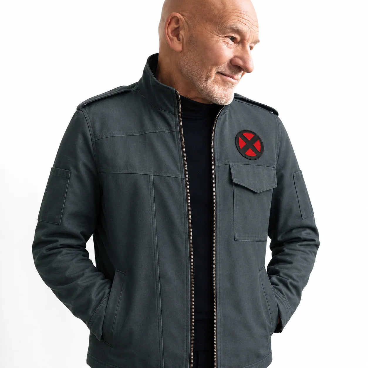 Moive Inspired Cotton Jacket | Men's Superhero Cosplay Jacket with Red X Patch | Mutant Comic Costume Coat |