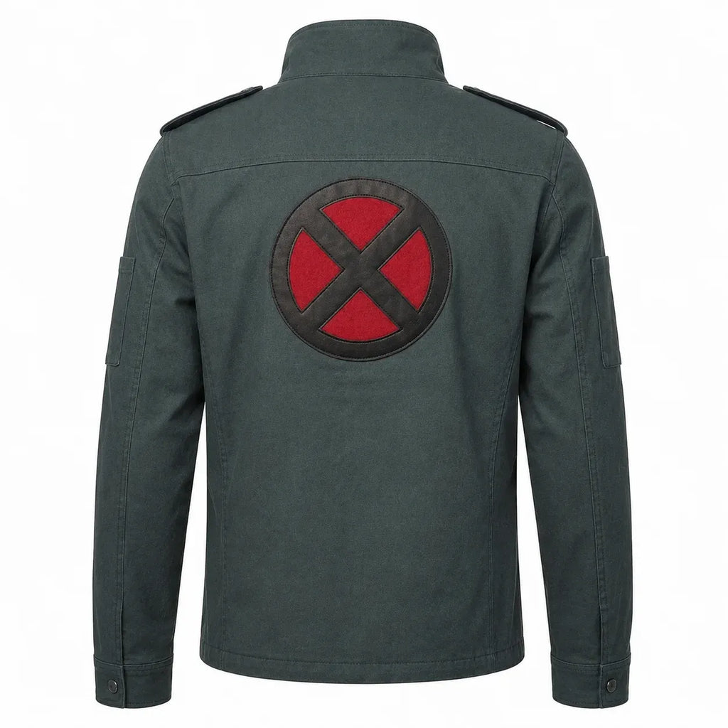 Moive Inspired Cotton Jacket | Men's Superhero Cosplay Jacket with Red X Patch | Mutant Comic Costume Coat |