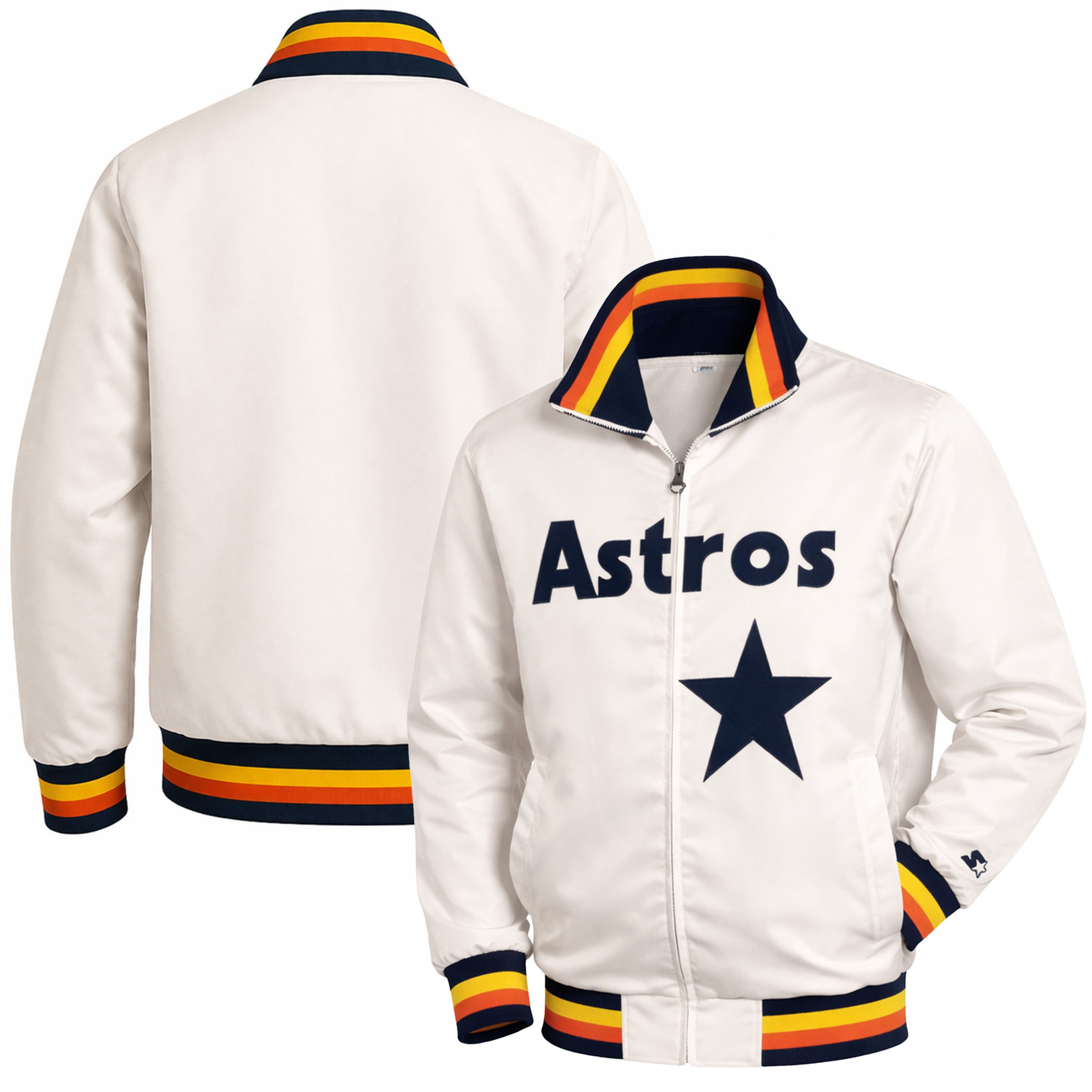 Men's Houston Astros Retro Satin Full Zip Jacket — Vintage Rainbow Stripe Baseball Fan Jacket | Leveljacket