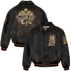 Men's Black Leather Varsity Jacket — Avirex Inspired Dragon Embroidered Bomber Jacket | Leveljacket - Leveljacket