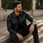 Men's Black Lambskin Leather Trucker Jacket | Vintage Style
