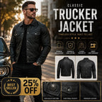Men's Black Lambskin Leather Trucker Jacket | Vintage Style