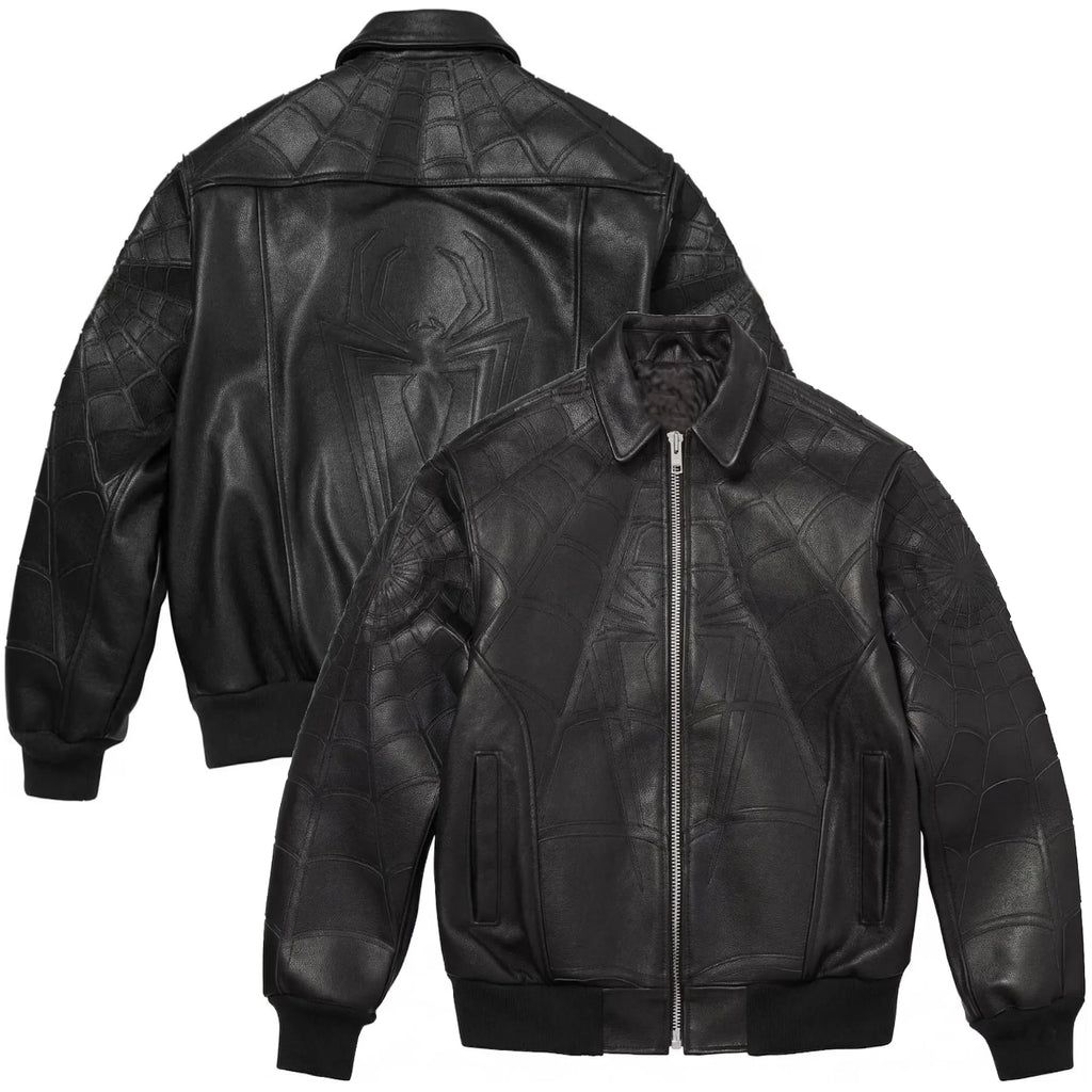 Hand-Stitched Spider Brand New Day Leather Bomber Jacket – LevelJacket Streetwear