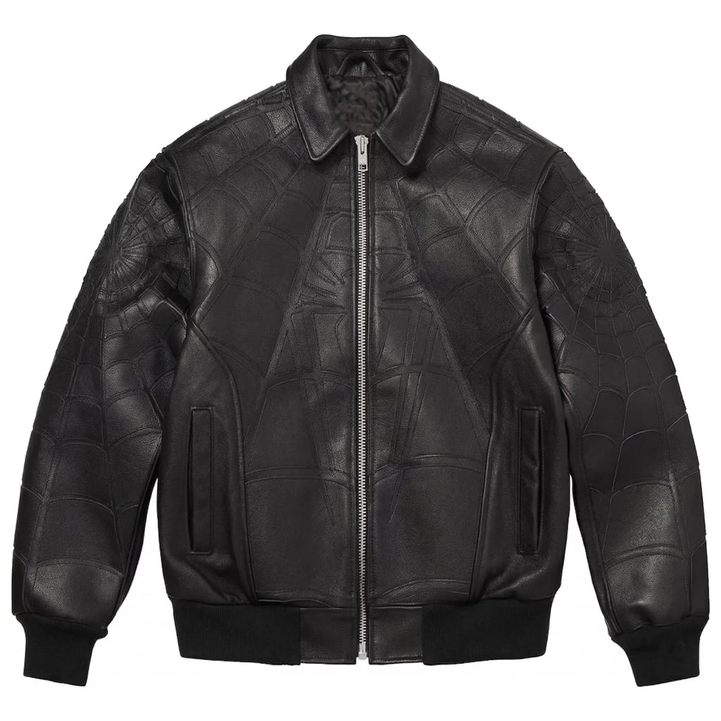 Hand-Stitched Spider Brand New Day Leather Bomber Jacket – LevelJacket Streetwear