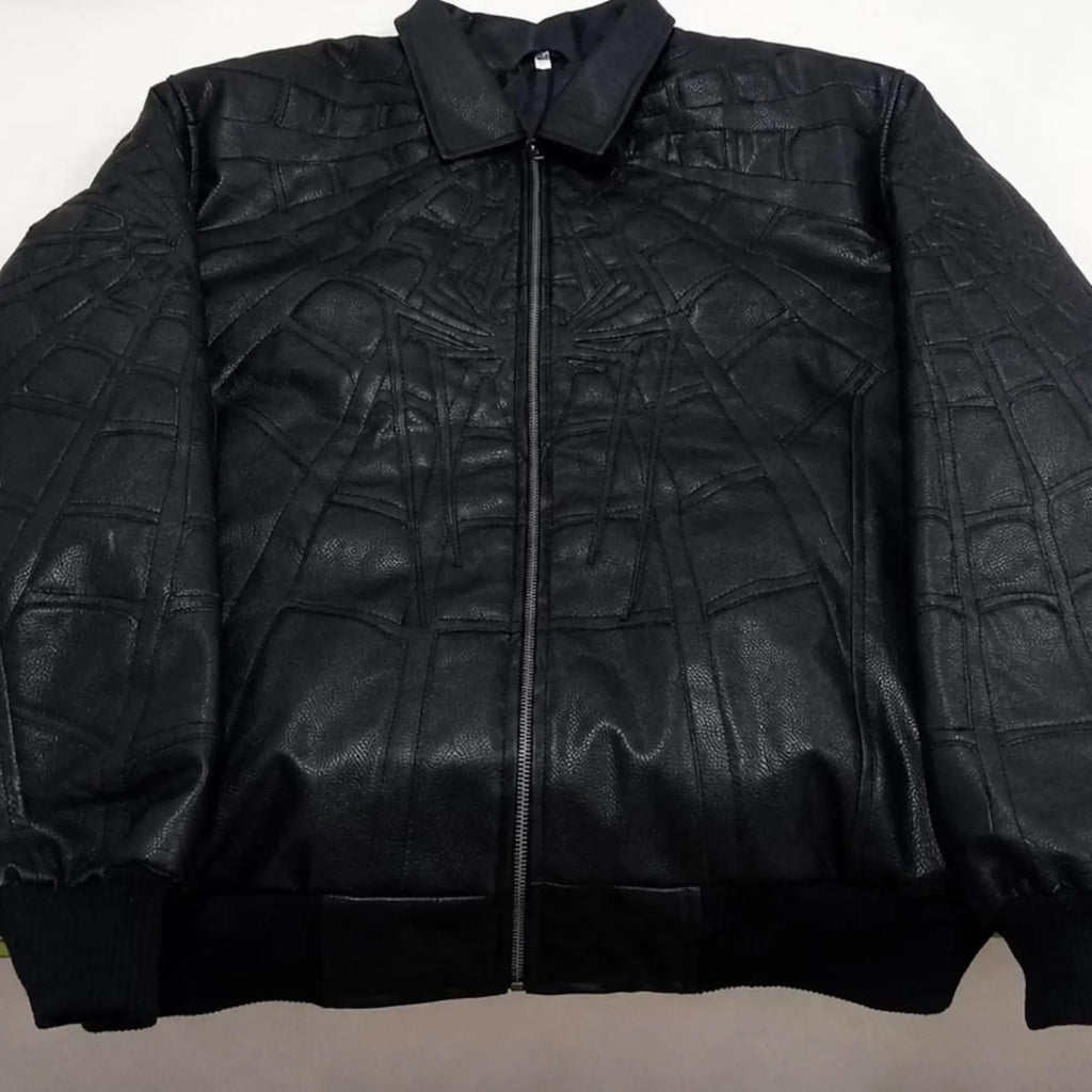 Hand-Stitched Spider Brand New Day Leather Bomber Jacket – LevelJacket Streetwear