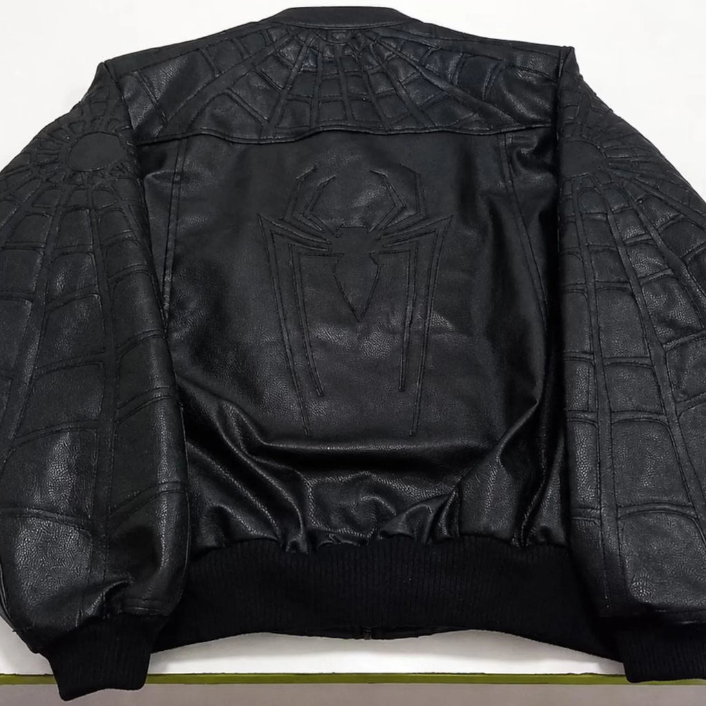 Hand-Stitched Spider Brand New Day Leather Bomber Jacket – LevelJacket Streetwear