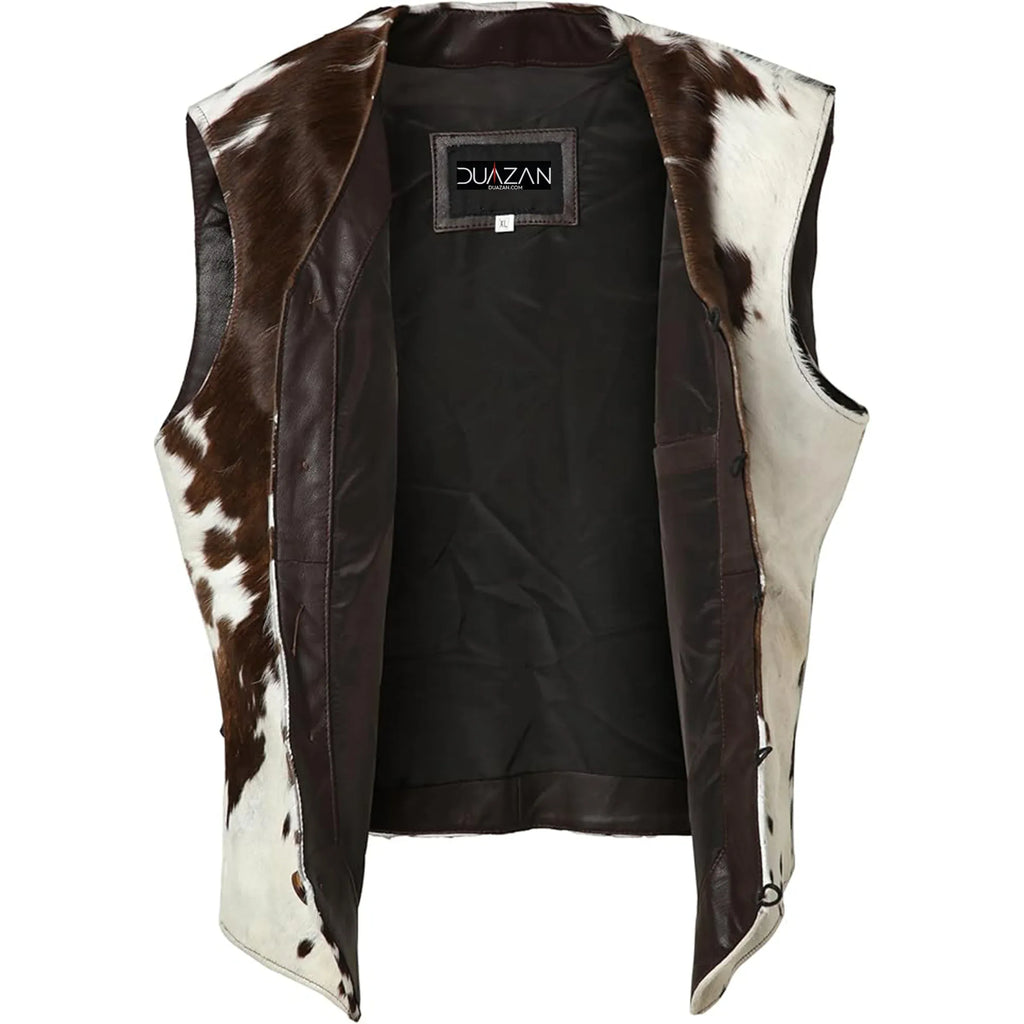 Leveljacket Cowhide Leather Vest — Handcrafted Genuine Hair On Hide Western Gilet