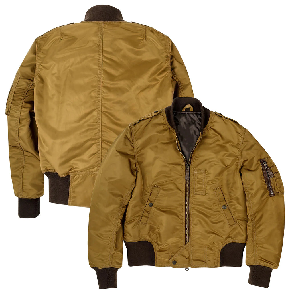 Leveljacket Coyote Brown MA-1 Flight Bomber Jacket — Handcrafted Military Aviator Satin Bomber with Dark Lining