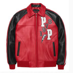 Red Soda Club Leather Bomber Jacket for Men