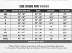 Size guide for men and women with body measurements on a white background