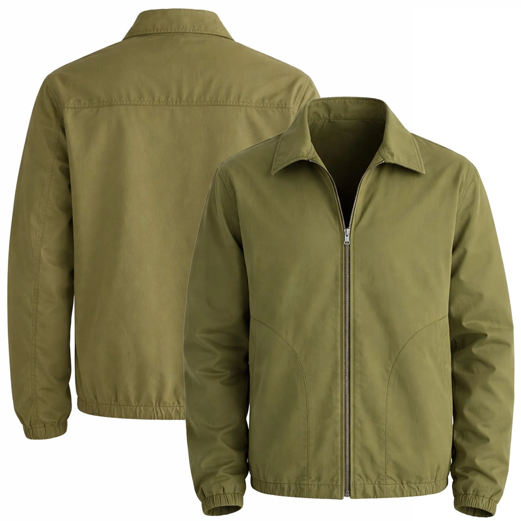 Men's Olive Cotton Twill Spring Jacket — Lightweight Casual Zip Up Jacket | Leveljacket - Leveljacket