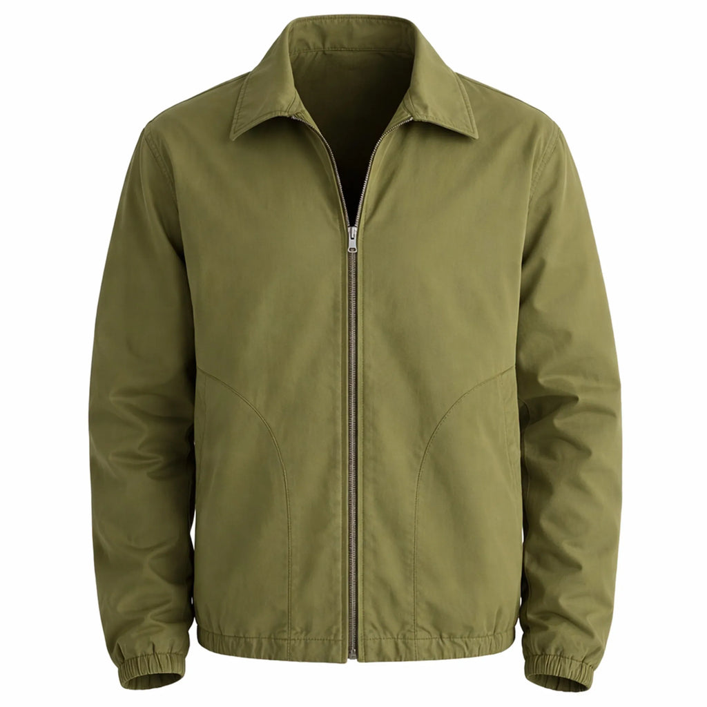 Men's Olive Cotton Twill Spring Jacket — Lightweight Casual Zip Up Jacket | Leveljacket - Leveljacket