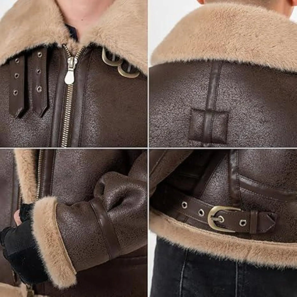 Men's Leon S. Kennedy Resident Evil 4 Brown Shearling Leather Jacket — RE4 Cosplay Jacket | Leveljacket - Leveljacket