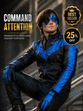 Nightwing Leather Jacket for Men — Black & Blue Superhero Biker Jacket | Leveljacket