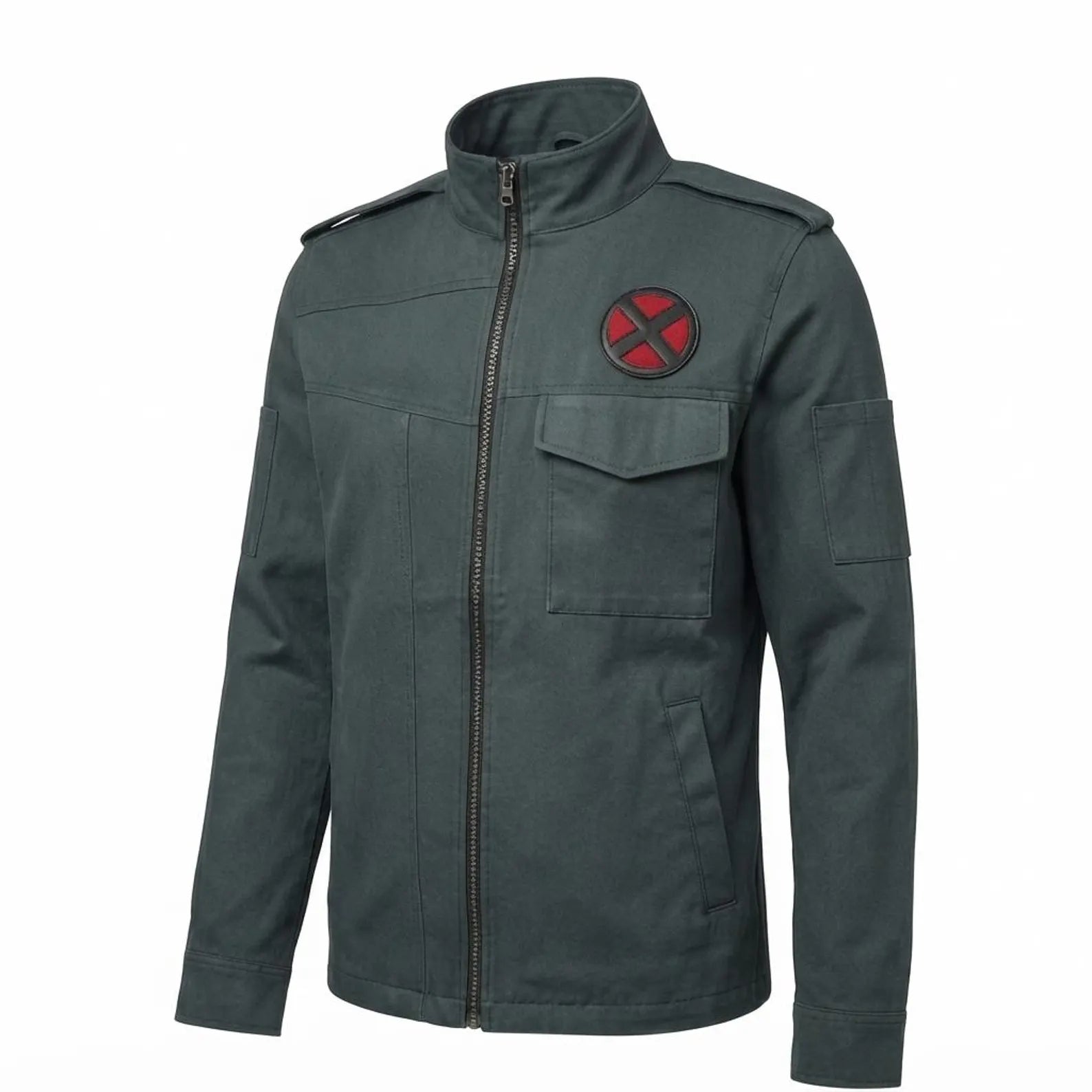 Moive Inspired Cotton Jacket | Men's Superhero Cosplay Jacket with Red X Patch | Mutant Comic Costume Coat |
