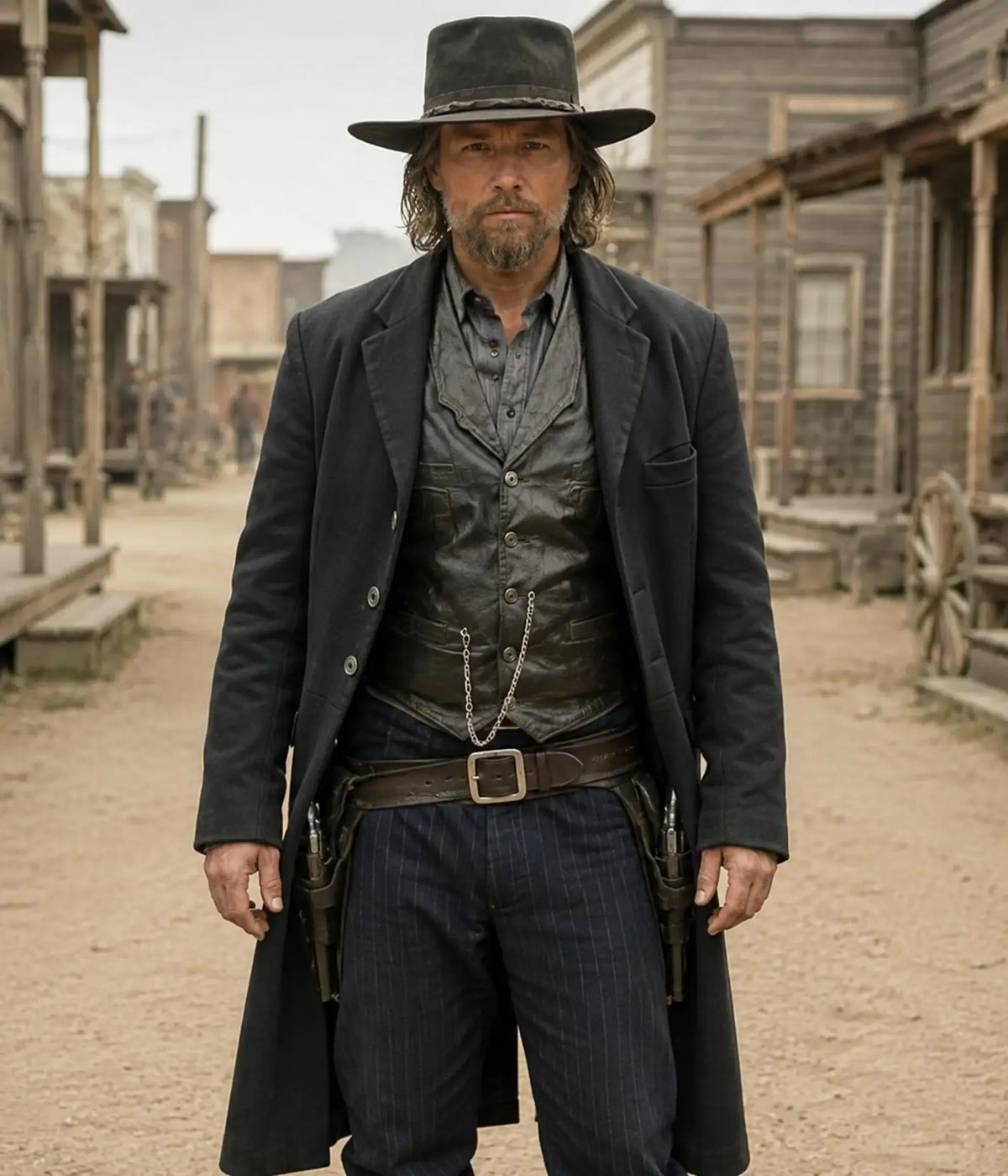 Leveljacket Cullen Bohannon Hell on Wheels Inspired Black Leather Vest — Handcrafted Vintage Western Distressed Gilet