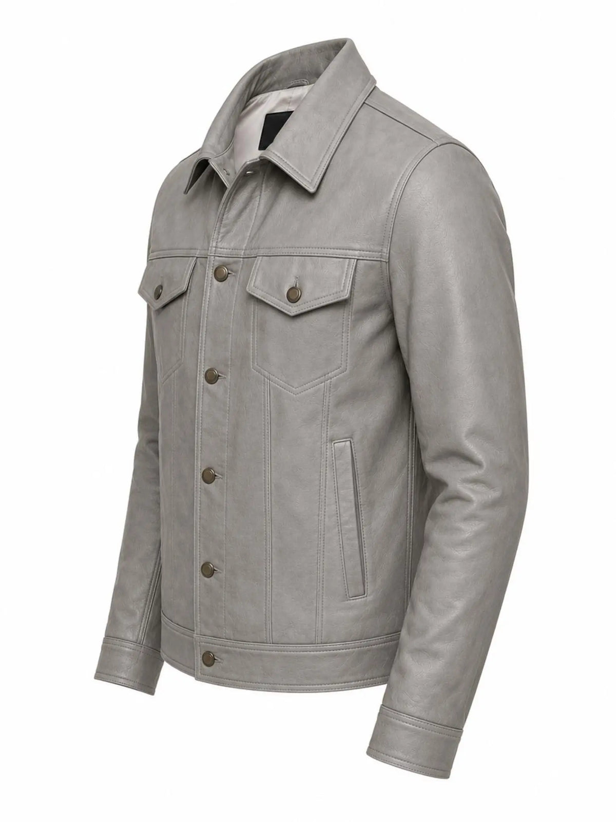 Handmade Grey Lambskin Leather Trucker Jacket | Biker Style Leather Jacket men