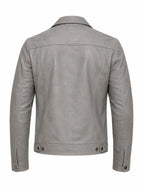 Handmade Grey Lambskin Leather Trucker Jacket | Biker Style Leather Jacket men